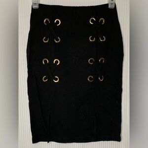 Revamped - Premium Collection - Black Skirt With Leg Slits And Grommet Detailing